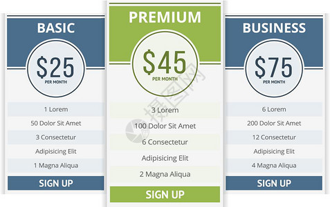 定价表配有三个网站计划的定价表模板矢量eps10插图图片