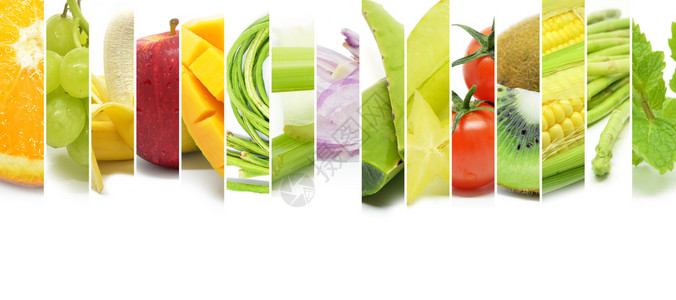 各种彩色水果和蔬菜的拼凑新鲜食品图片