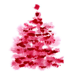 红色水彩圣诞树在白色背景上隔绝光栅插图图片