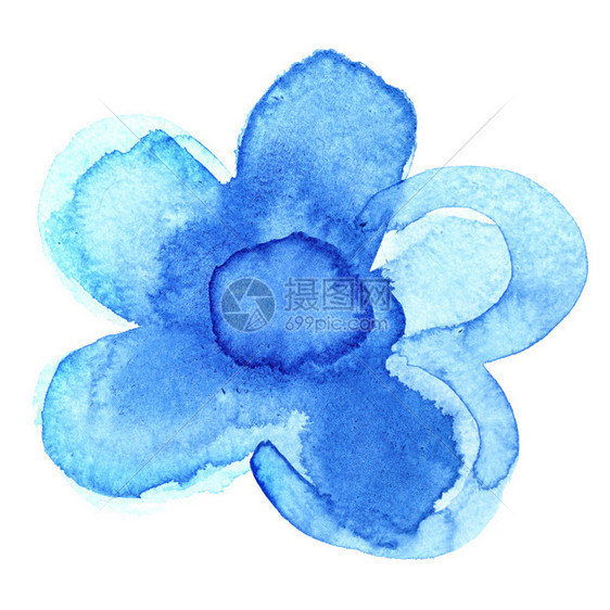 在白色背景上被孤立的画抽象蓝色花朵图片