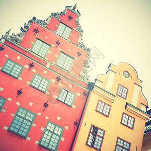 斯德哥尔摩Stortororget广场上的房屋Retro风格过滤图像图片
