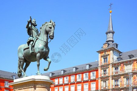 西班牙马德里广场市长与菲利普三世国王16年创立雕像PhilipIII之景16年图片