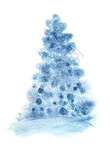 蓝色简单水彩圣诞树条形插图图片