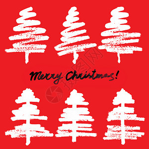 简单的圣诞树和红色背景的圣诞树草图图片