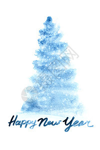 新年快乐蓝水彩色圣诞树图片