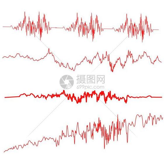 红色声音波集平准屏幕音乐振动图无线电波振幅图片