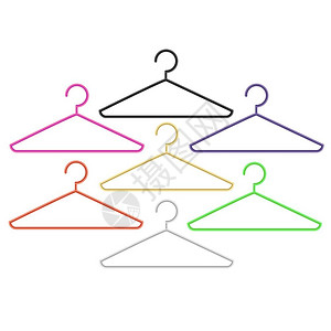 衣架简笔画白色背景上孤立的多彩衣架一组多彩衣架插画