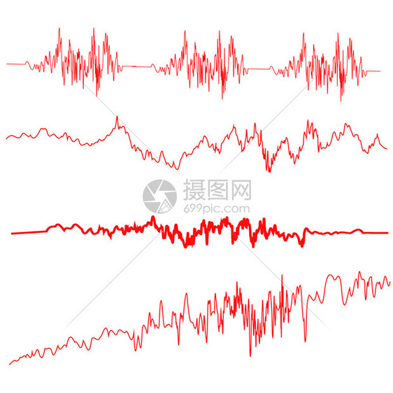 红色声音波集平准屏幕音乐振动图无线电波振幅图片