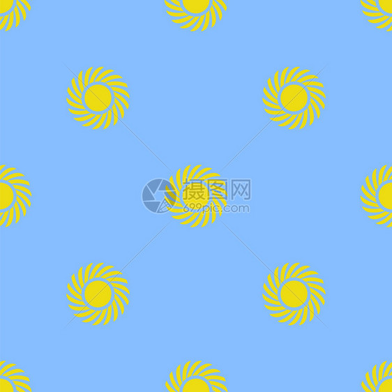 蓝色背景上的黄太阳无缝模式黄色太阳无缝模式图片