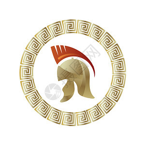 希腊军事 Helmet图标孤立于白色背景。 圆渐变框架RomanHeadmail Logo,希腊 图标。圆渐变框架图片