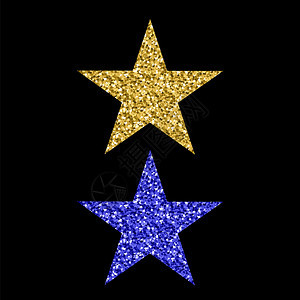 金蓝闪星在黑色背景上孤立金蓝色闪星图片