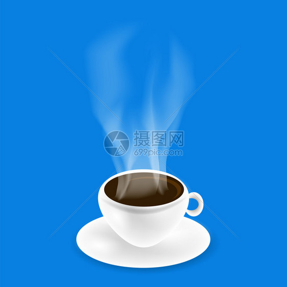 黑色天然咖啡白杯蓝色背景的黑天然咖啡白杯图片