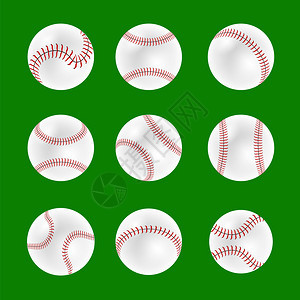 绿色背景孤立的一组棒球图片