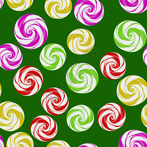 绿色背景的甜糖果无缝模式图片