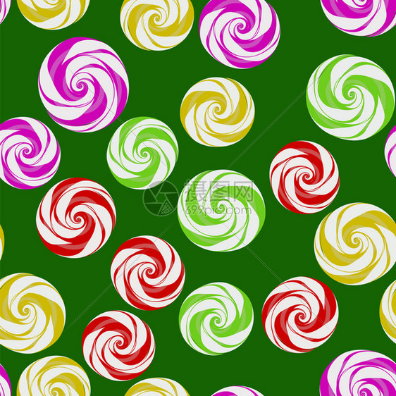 绿色背景的甜糖果无缝模式图片