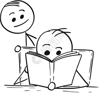 童话书,看书的两个火柴人插画