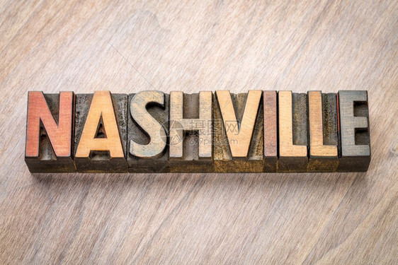 Nashville旧式纸质印刷木材类型相对于谷状木背景的文字摘要图片