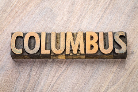 哥伦布古老的纸质印刷木材类型的词抽象相对于谷状木本底图片