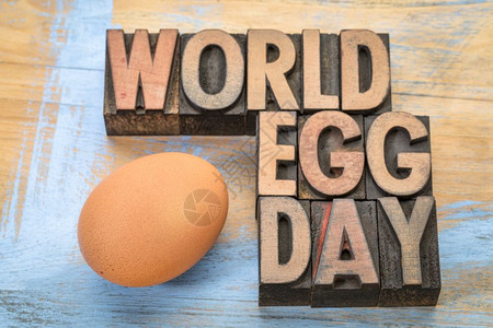 世界鸡蛋日WorldeggDay旧式纸质印刷木头型文字摘要图片