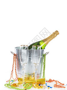 新年庆典为两场祝白底带空香槟玻璃杯图片