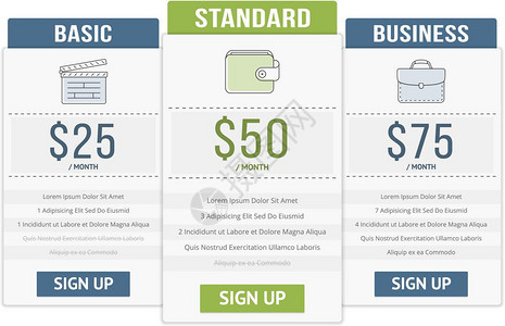 定价表配有三个网站计划的定价表模板矢量eps10插图图片