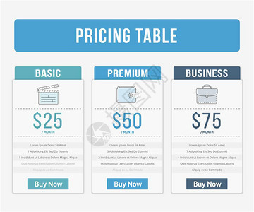 定价表配有三个网站计划的定价表模板矢量eps10插图图片