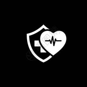 健康保险图标平面设计单向说明脉搏心脏和有的护盾图片