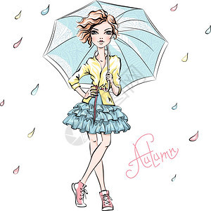 秋衣运动鞋夹克和带雨伞的裙子图片