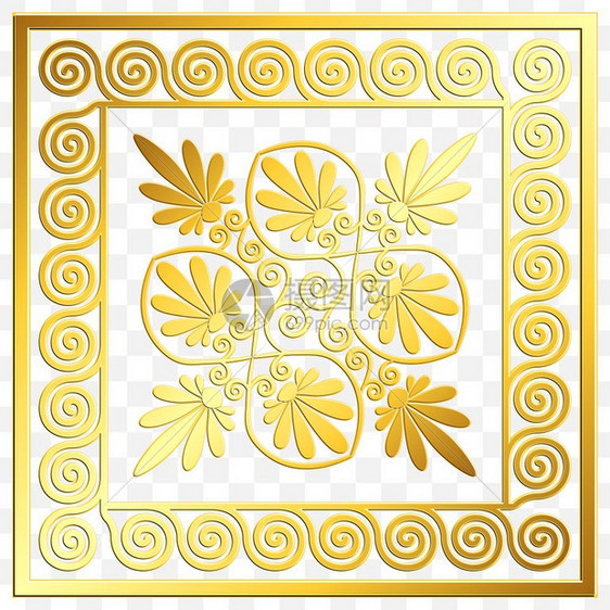 传统古金希腊装饰品Meander传统古金广场希腊装饰品透明背景的米德和花卉模式图片