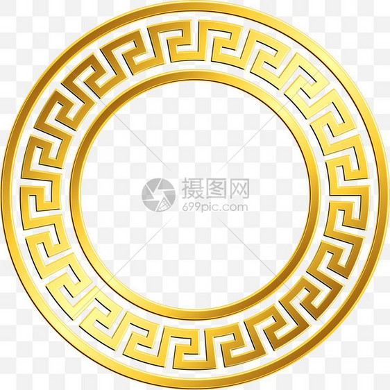 传统古金希腊装饰品Meander圆形框架透明背景的Meander模式装饰瓷砖的黄金模式图片