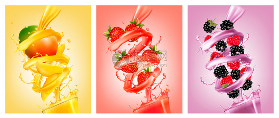 新鲜水果果汁广告矢量设计模板图片