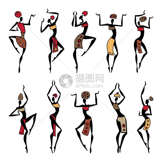 非洲裔美国舞蹈家传统种族风格的舞蹈女矢量说明非洲美女图片