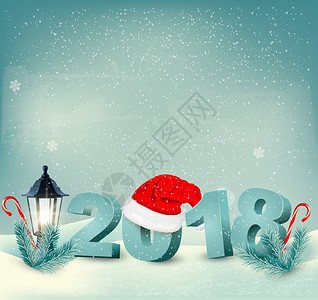 新年背景2018年和圣塔帽图片