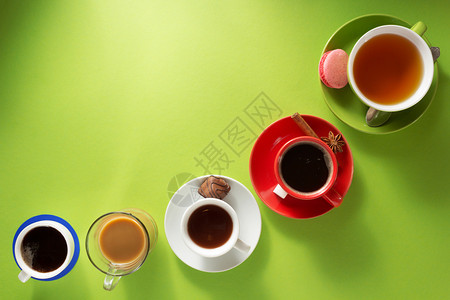 咖啡茶叶和可纸面背景图片