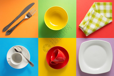以抽象多彩背景的厨房餐具图片