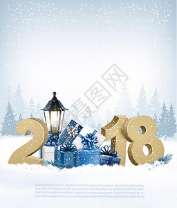 具有2018年圣诞快乐背景和礼品盒的2018年圣诞快乐图片
