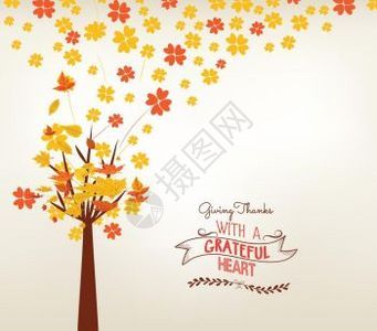 感恩节快乐秋季设计矢量说明秋季树背景图片