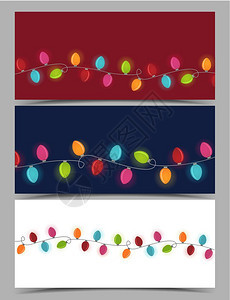 圣诞彩色灯光矢量显示圣诞彩色灯光三条横幅弦灯图片