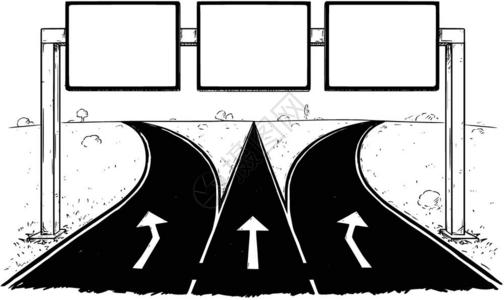 在三条线高速公路上绘制空标的矢量卡通图图片