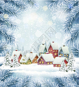 冬季村圣诞假背景矢量图片