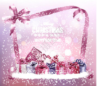 圣诞假背景带礼物盒和粉红色丝带矢量图片