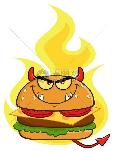 在火焰上的愤怒魔鬼汉堡图片
