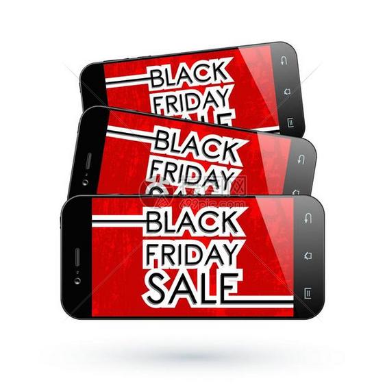黑色星期五智能手机黑色星期五销售黑色智能手机孤立矢量插图图片