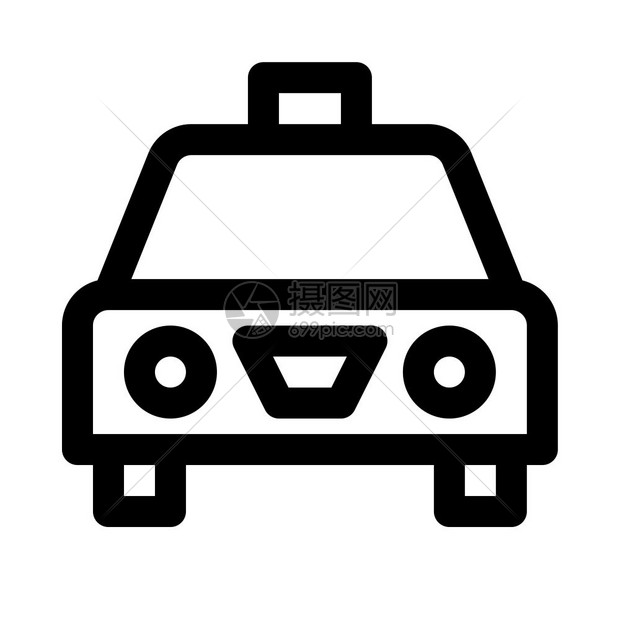 白色背景的黑色线条出租汽车卡通图图片