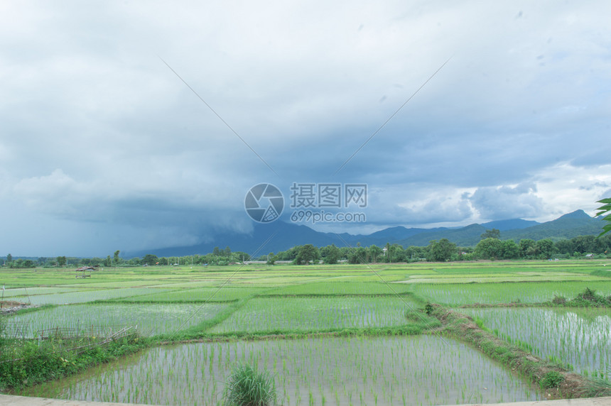 一片蓝天的全景在雨云之后变成印度山图片