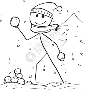 过马路时,牵着爸妈的手卡通棍手画说明冬季雪崩时男人拿着和扔雪球