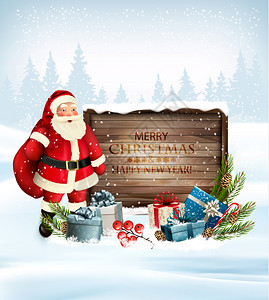 圣诞假日背景有圣诞老人和木牌图片