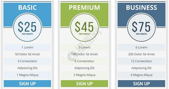定价表配有三个网站计划的定价表模板矢量eps10插图图片