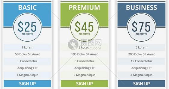 定价表配有三个网站计划的定价表模板矢量eps10插图图片