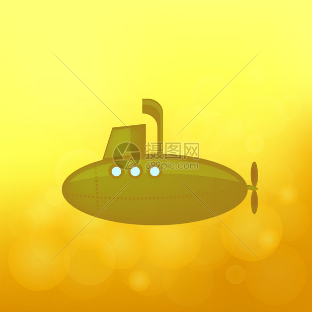 黄色潜水艇在模糊背景上航行图片